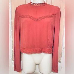 Self E Women's Lace-Trim Long Sleeve Top - Rust